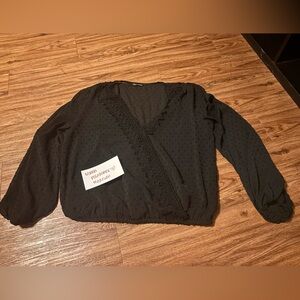 Black Sheer Dotted Long Sleeve Blouse